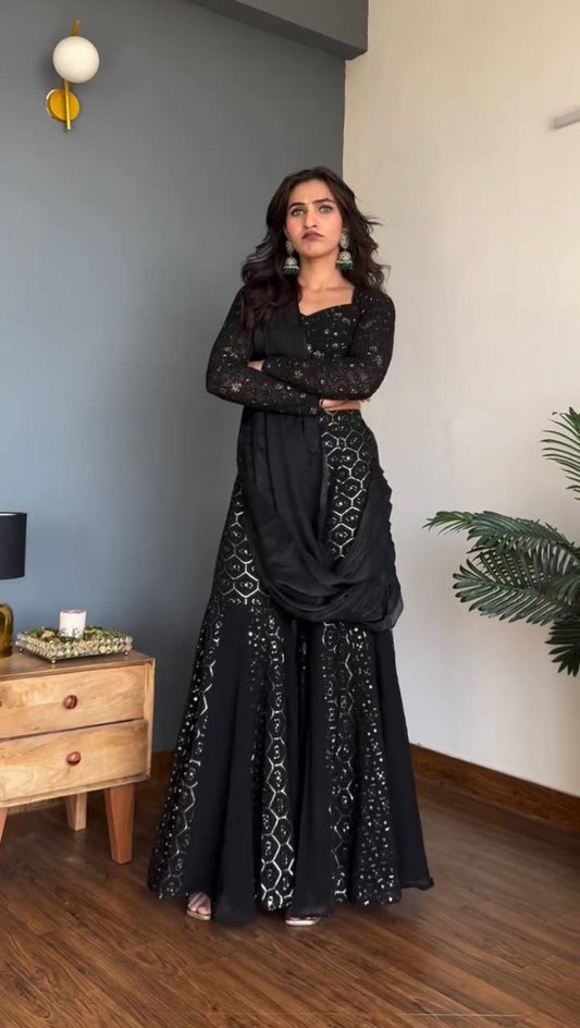 Designer Faux Georgette Sharara Set Heavy Sequence Thread Work