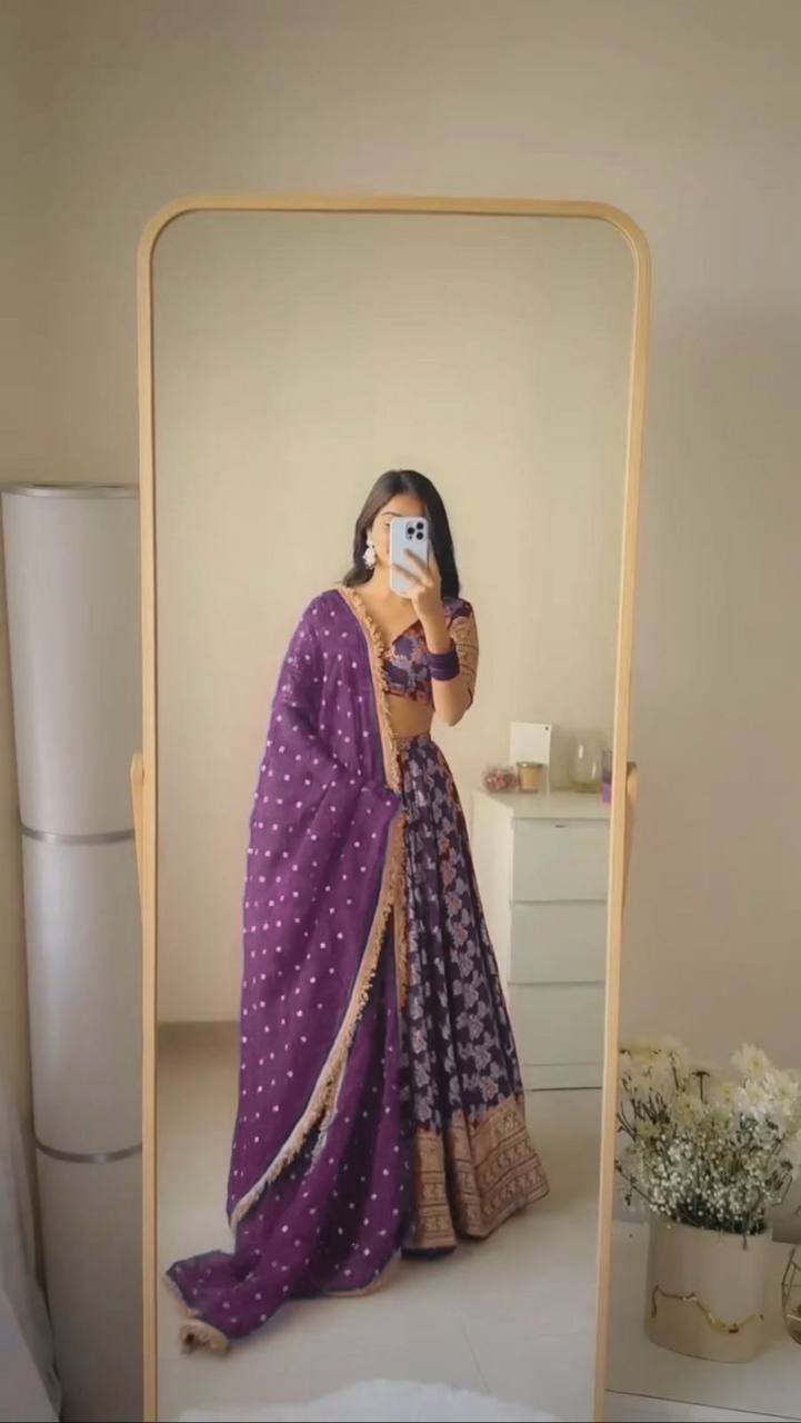 Premium Jacquard Semi-Stitched Lehenga Choli with Sequence Work Faux Georgette Dupatta