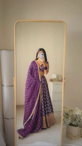 Premium Jacquard Semi-Stitched Lehenga Choli with Sequence Work Faux Georgette Dupatta