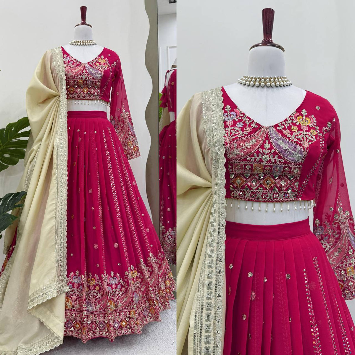 Premium Faux Georgette Lehenga Choli Set with Intricate Embroidery