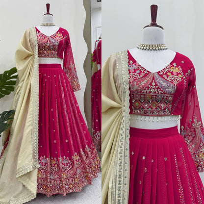 Premium Faux Georgette Lehenga Choli Set with Intricate Embroidery