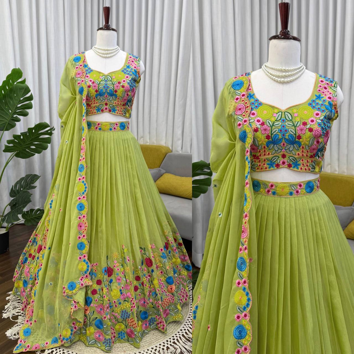 Elegant Tabby Organza Silk Lehenga Choli with Sequence Embroidery