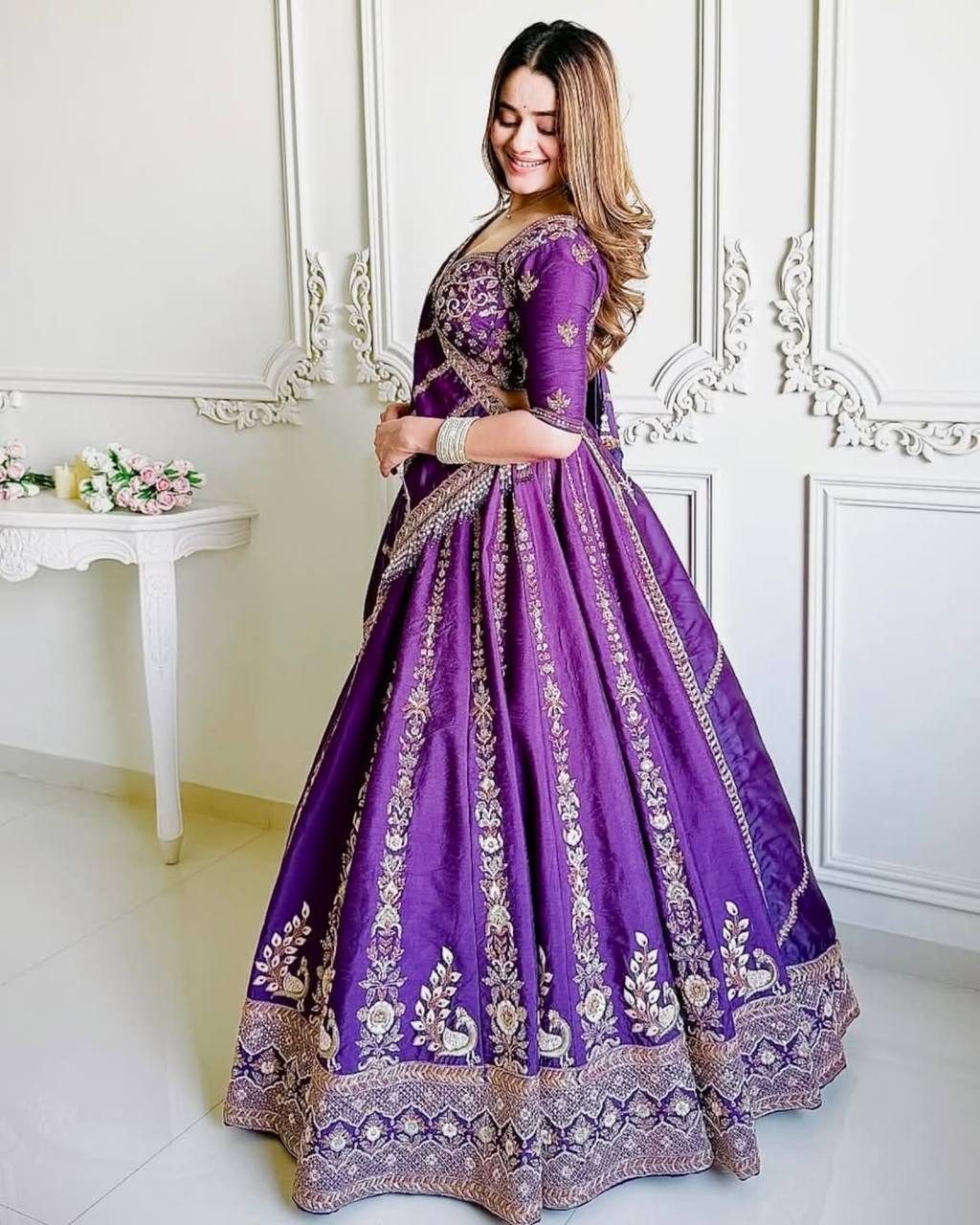 Elegant Vichitra Silk Lehenga Choli with Sequence Embroidery