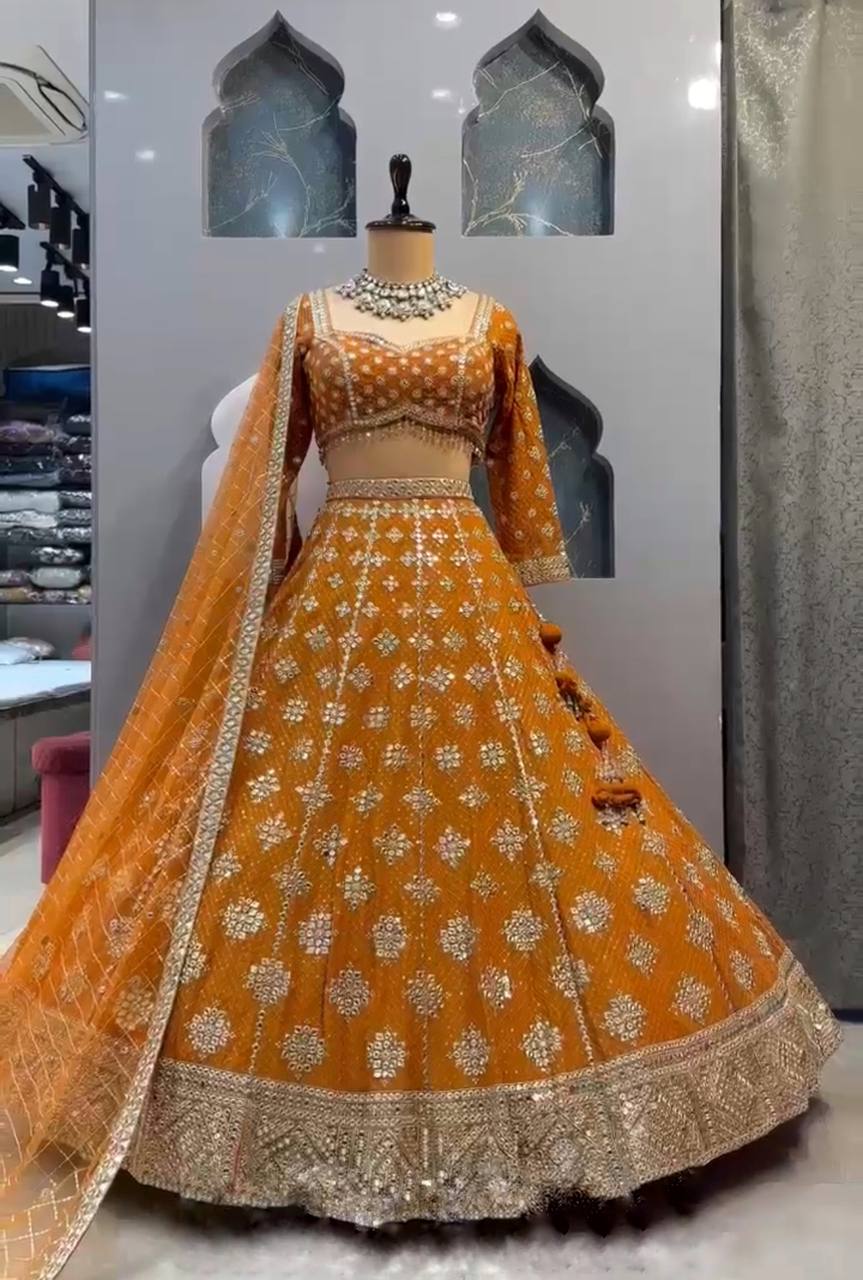 Premium Faux Georgette Real Mirror Work Lehenga Choli