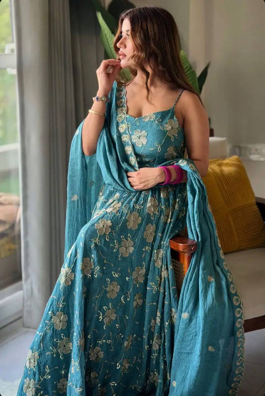 Premium Heavy Crushi Silk Anarkali Suit Set