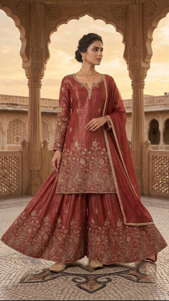 Heavy Crunchy Silk Sequence Embroidery Sharara Set