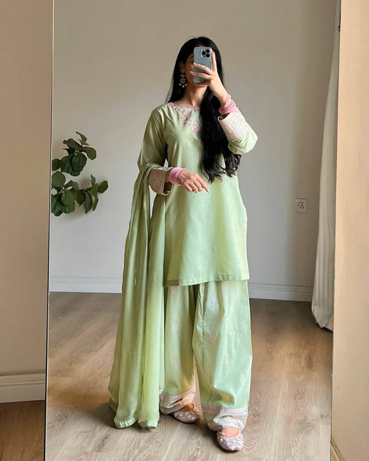 Premium Rayon Cotton Silk Embroidered Farshi Salwar Suit Set