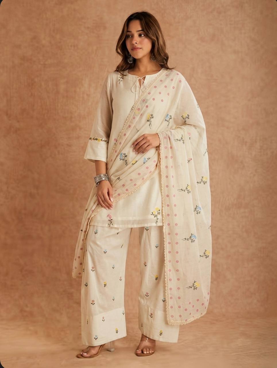 Exquisite Cotton Silk Multi-Needle Embroidered Farshi Salwar Suit