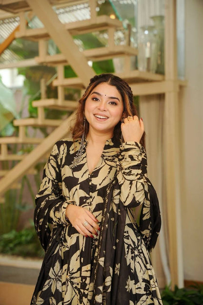 Digital Printed Muslin Cotton Anarkali Suit Set
