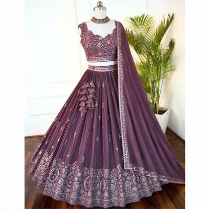 Premium Star Faux Georgette Lehenga Choli Set with Heavy Sequins Thread Embroidery