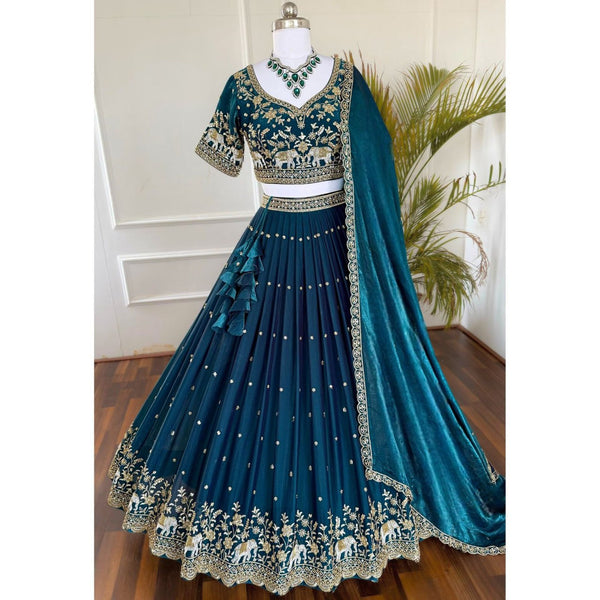 Premium Vichitra Silk Semi-Stitched Lehenga Choli with Heavy Sequin Thread Embroidery