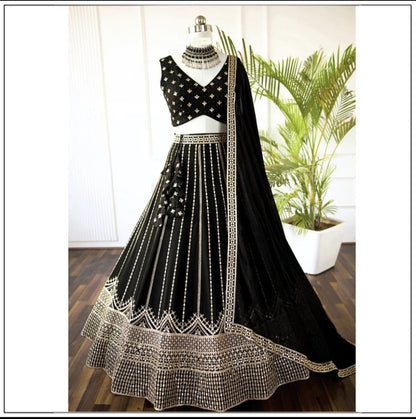 Premium Faux Georgette Embroidered Lehenga Choli Set
