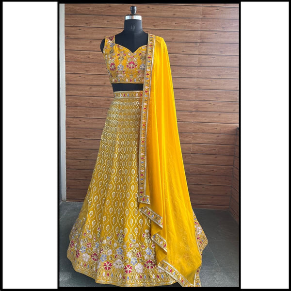 Heavy Faux Georgette Embroidered Lehenga Choli Set