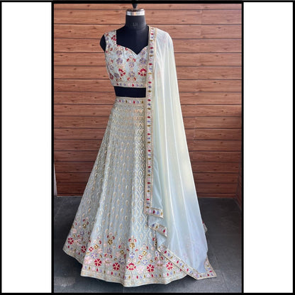 Elegant Faux Georgette Embroidered Lehenga Choli with Premium Cancan