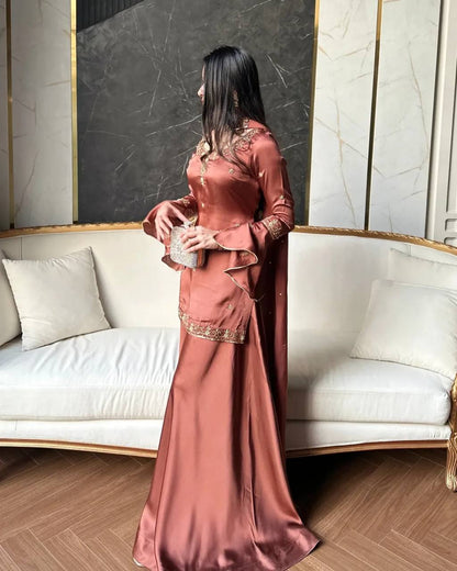 Heavy Natural Crepe Silk Embroidered Sharara Suit Set