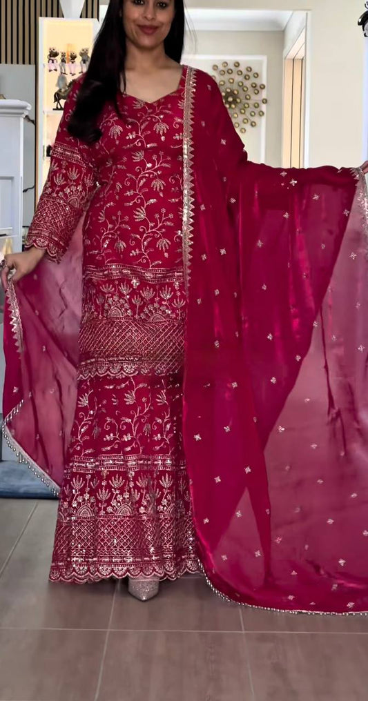 Premium Fandy Crushi Silk Sharara Suit Set