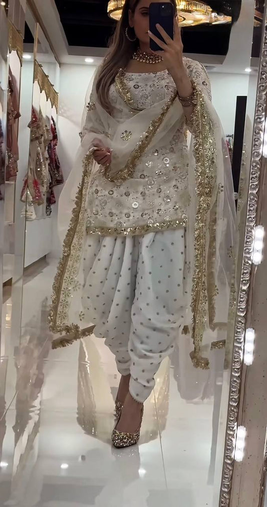 Elegant Blooming Faux Georgette Dhoti Salwar Suit Set
