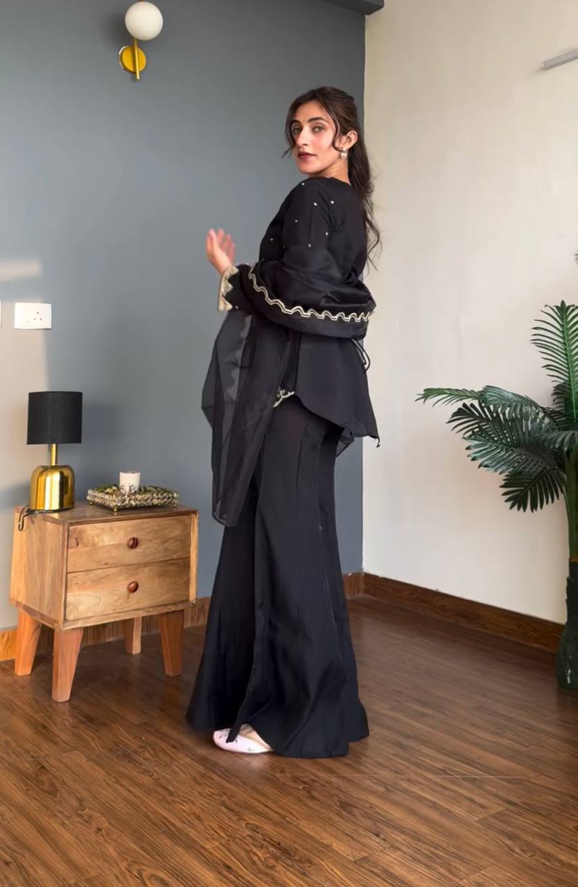 Premium Natural Crepe Silk Sharara Suit Set