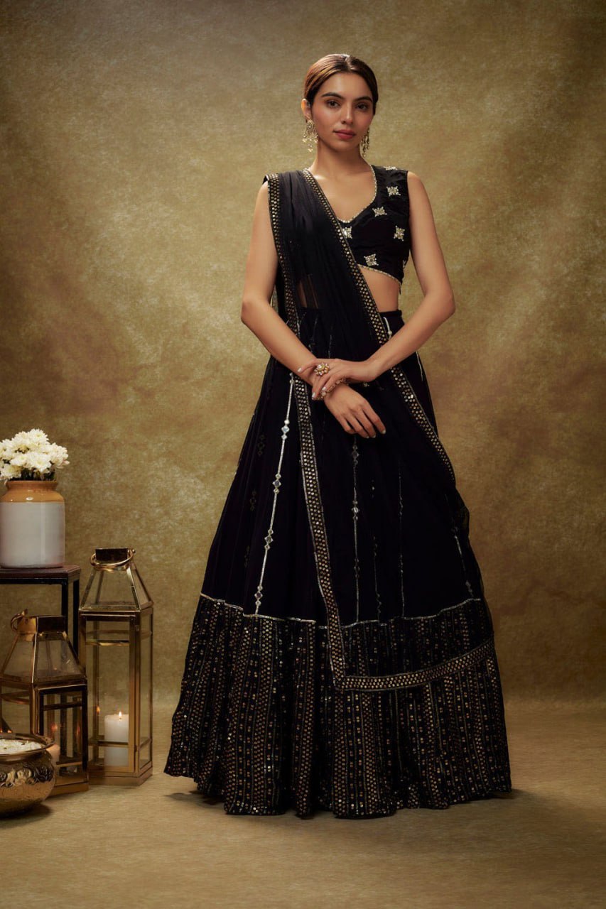 Royal Georgette Sequins Mirror Work Lehenga Choli Set