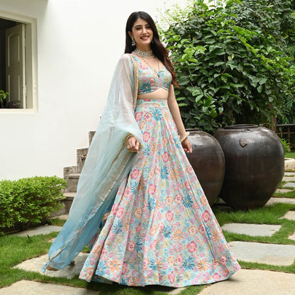 Premium Muslin Silk Multi-Color Digital Print Lehenga Set