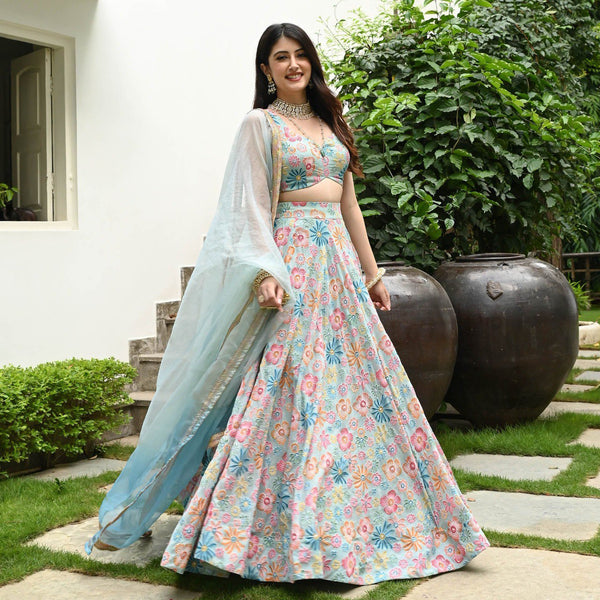 Premium Muslin Silk Multi-Color Digital Print Lehenga Set