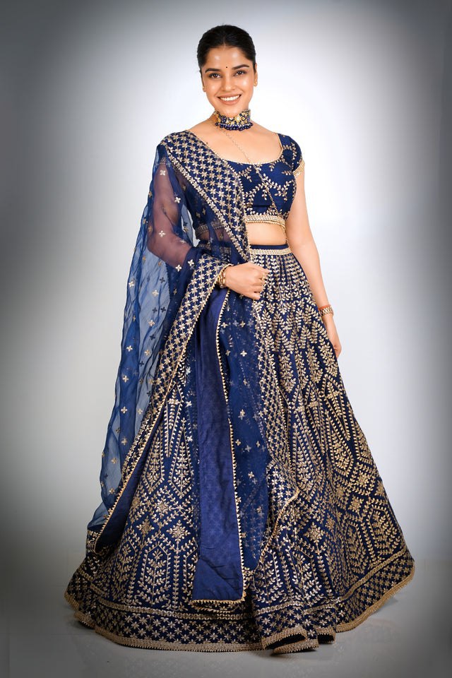 Royal Blue Malai Satin Silk Lehenga Set