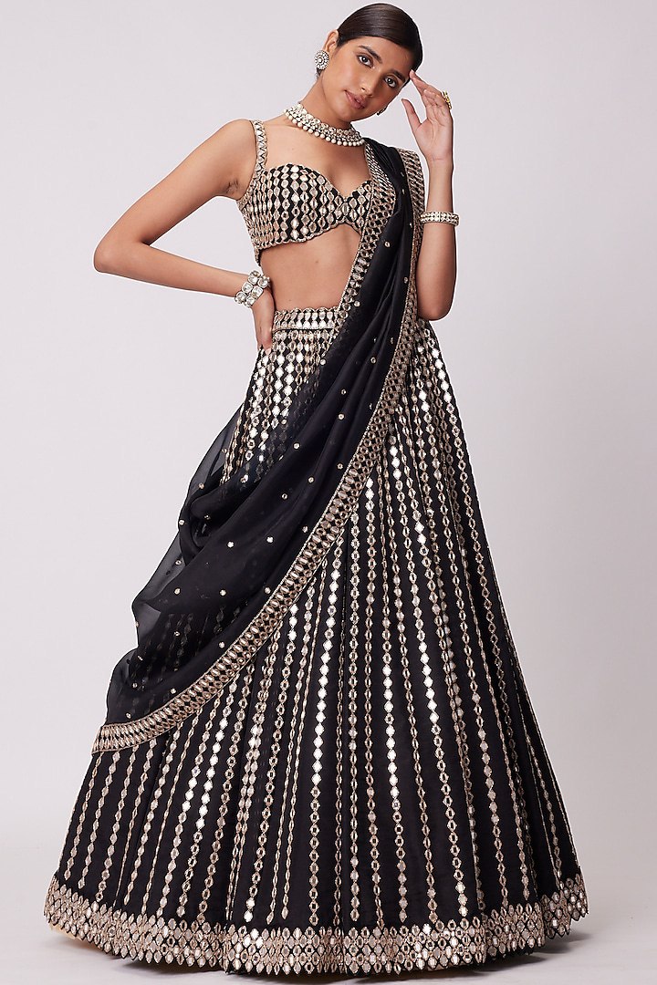 Premium Organza Silk Lehenga Choli with Paper Mirror Zari Embroidery