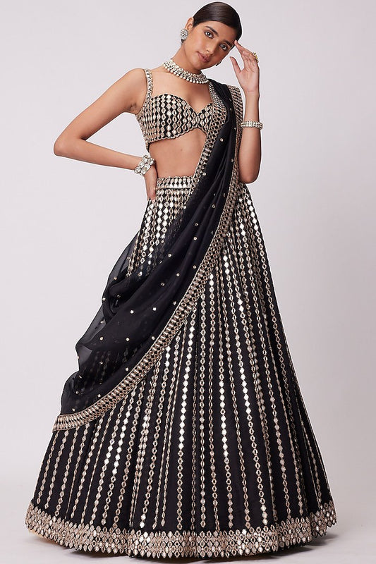 Premium Organza Silk Lehenga Choli with Paper Mirror Zari Embroidery