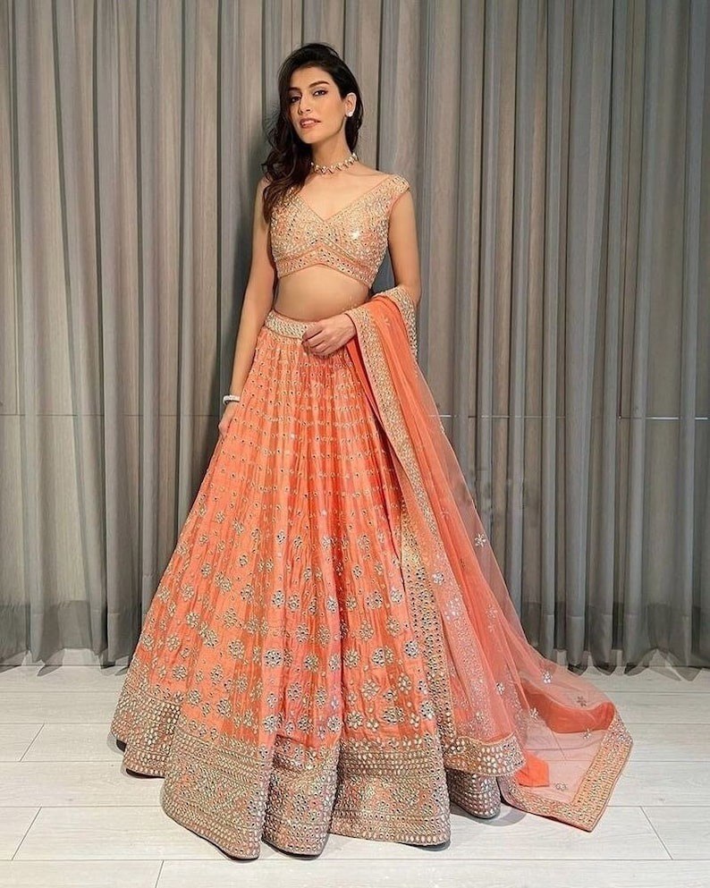 Premium Devsena Silk Orange Lehenga Choli Set