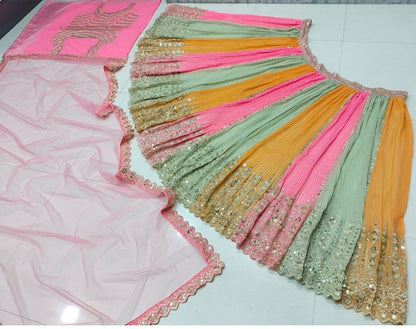Exquisite Multi-Color Georgette Lehenga Choli with Heavy Sequence Embroidery