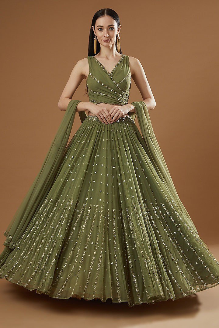 Georgette Sequin Jari Embroidered Lehenga Choli Set