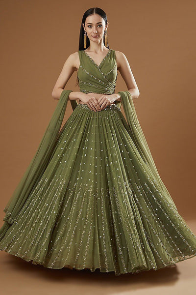 Georgette Sequin Jari Embroidered Lehenga Choli Set