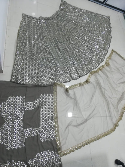 Exquisite Fox Georgette Mirror-Work Lehenga Set