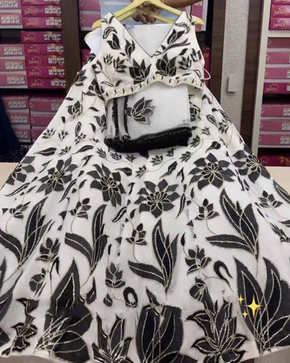 Elegant Black Off-White Faux Georgette Lehenga Choli set