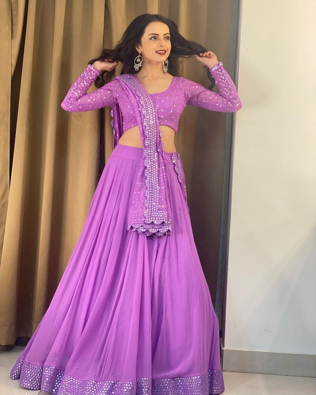 Lavender Faux Georgette Sequin Embroidery Lehenga Choli Set