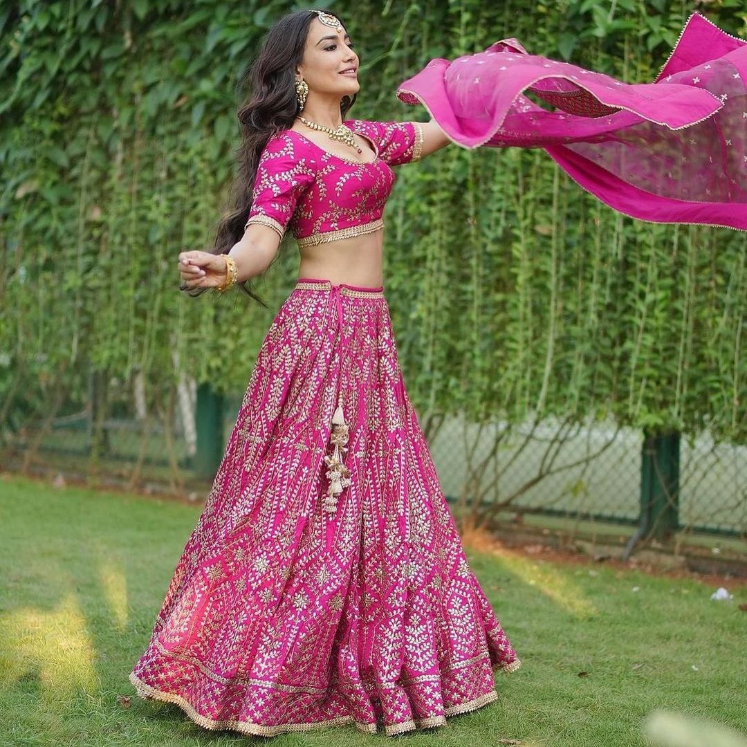 Rani Satin Silk Embroidered Lehenga Choli Set