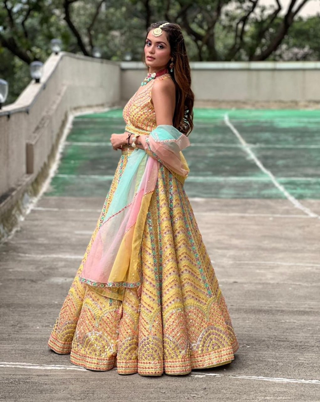 Radiant Yellow Multi-Work Dola Silk Lehenga Set