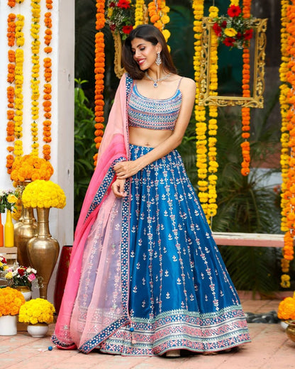 Premium Chinon Silk Lehenga Choli with Heavy Thread Sequins Embroidery