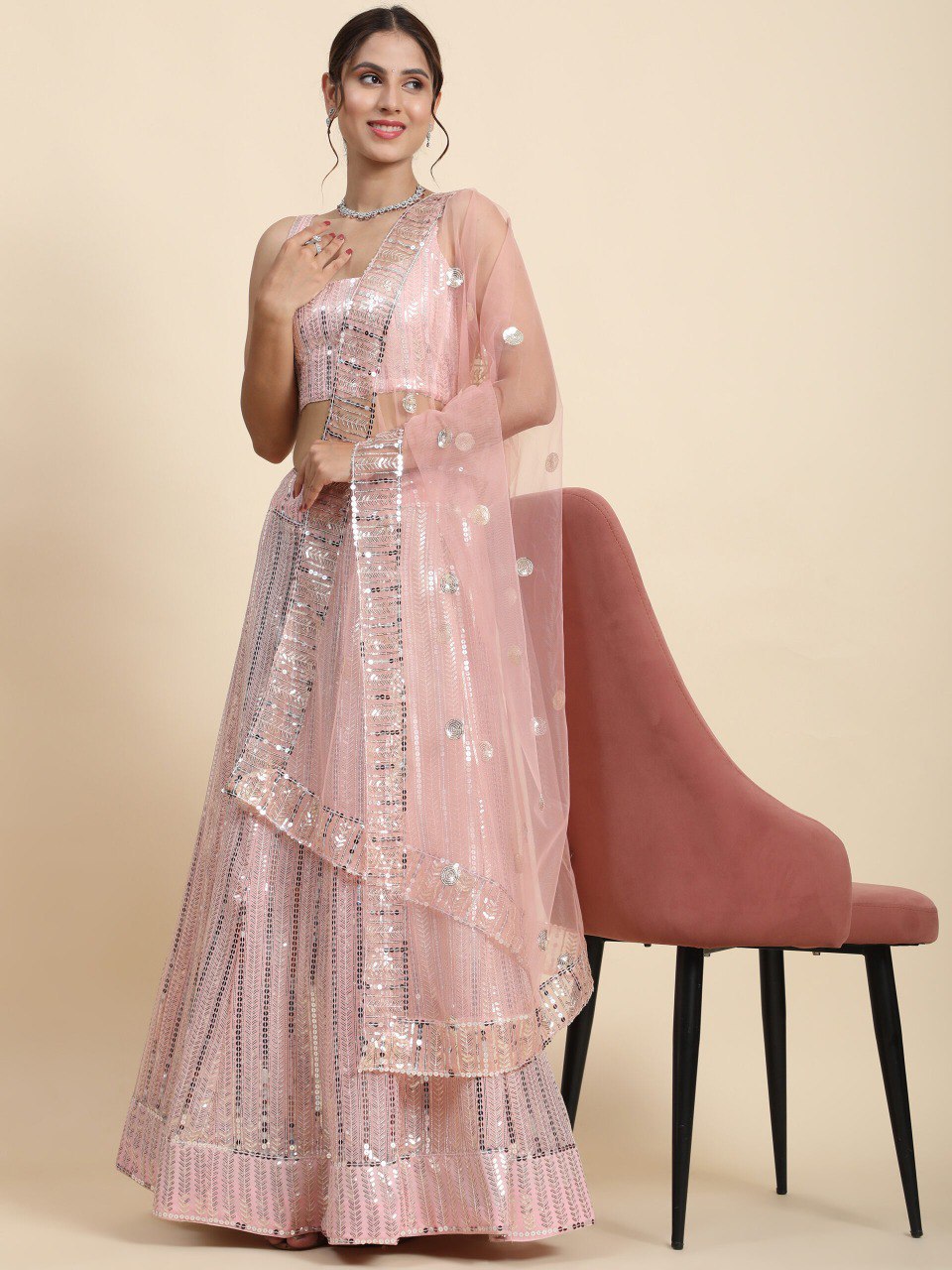 Georgette Sequin Embroidery Lehenga Set
