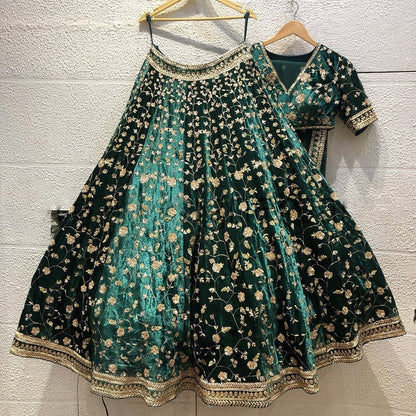 Premium 9000 Velvet Embroidered Lehenga Choli Set with Sequins & Coding Work