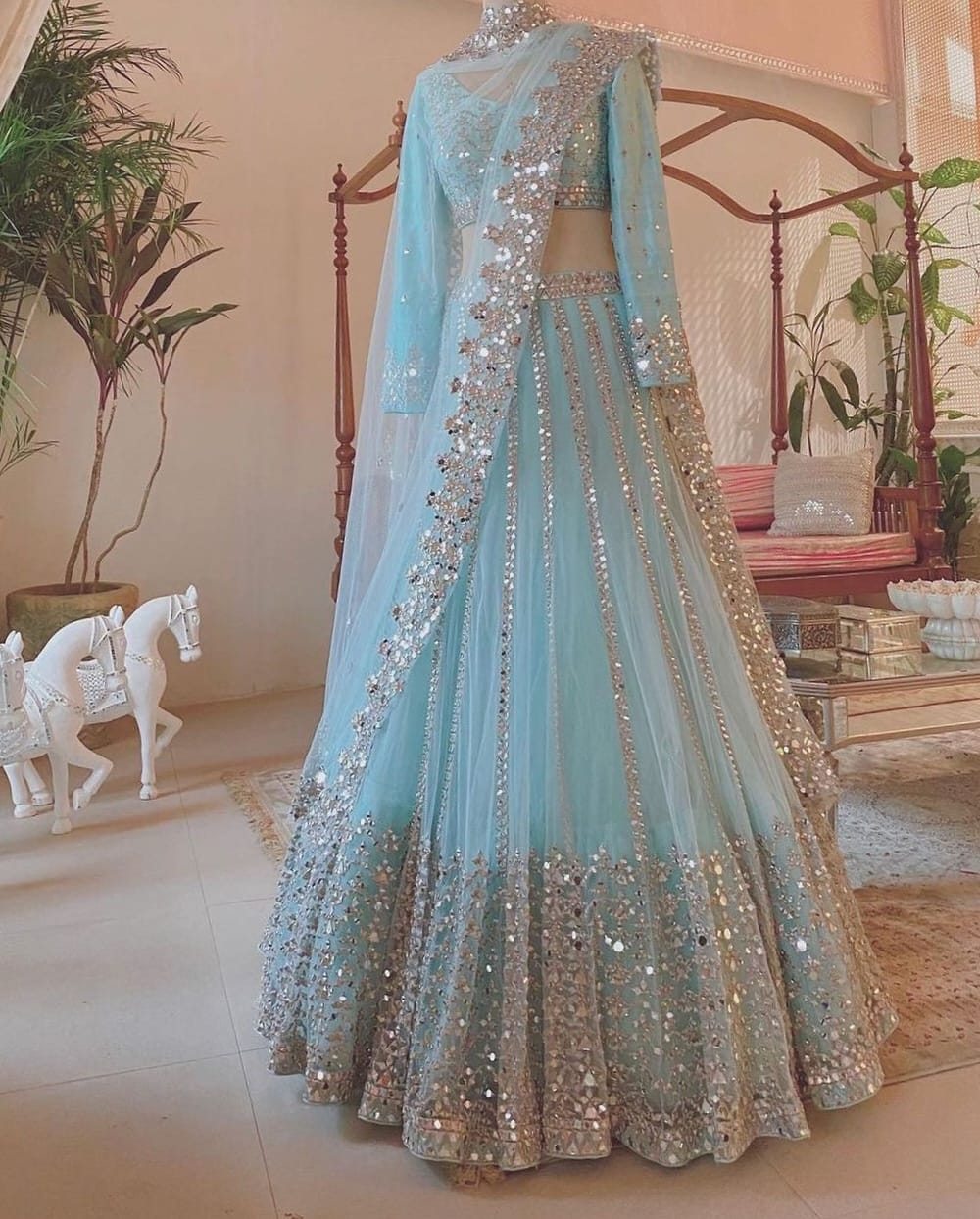 Premium Butterfly Net Lehengas with Paper Mirror Jari Embroidery Work