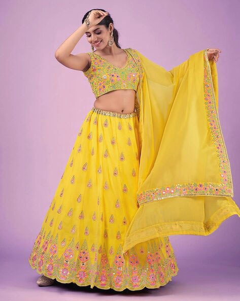 Radiant Yellow Faux Georgette Lehenga Choli Set