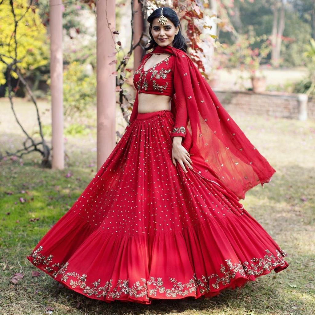 Exquisite Georgette Sequins Jari Embroidered Lehenga Choli Set
