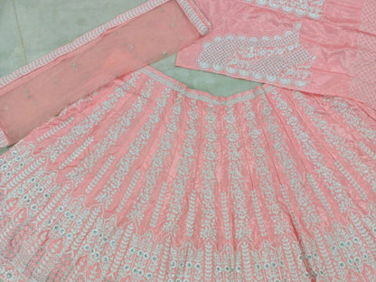 Premium Chinon Sequins Jari Embroidery Lehenga Set