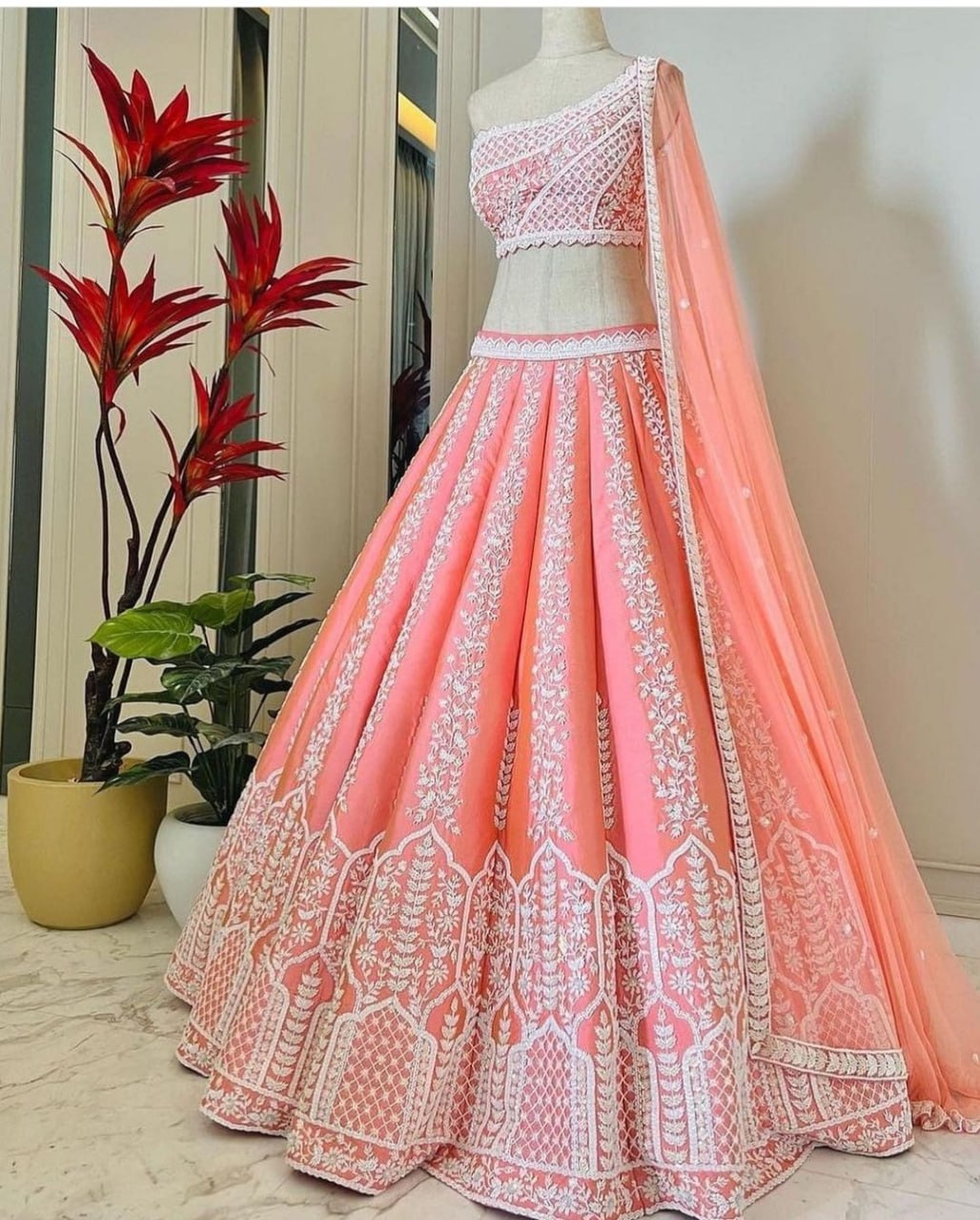 Premium Chinon Sequins Jari Embroidery Lehenga Set
