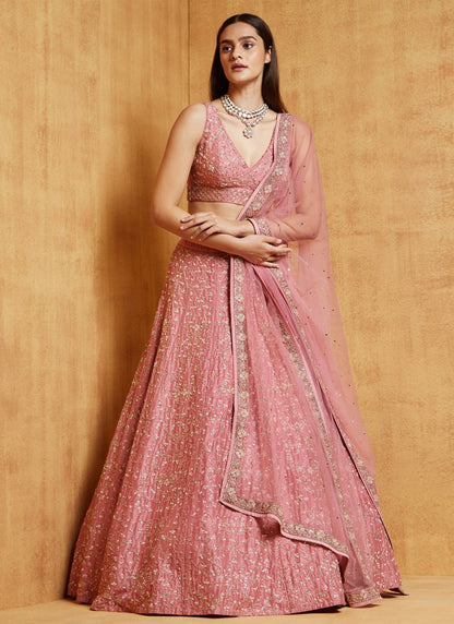 Premium Malai Satin Silk Embroidered Lehenga Choli Set