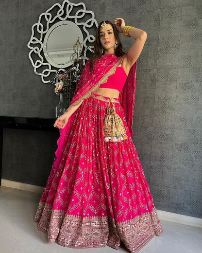 Premium Georgette Sequin Embroidery Lehenga Choli Set