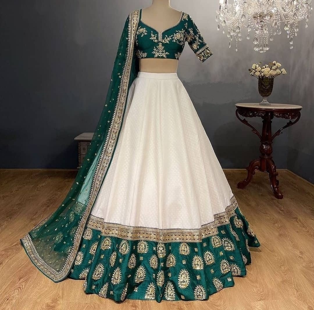 Elegant Diamond Satin Sequence Jari Embroidered Lehenga Choli Set