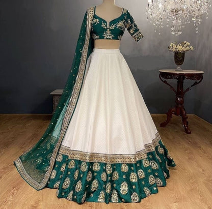 Elegant Diamond Satin Sequence Jari Embroidered Lehenga Choli Set