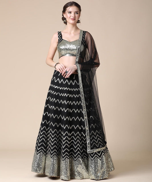 Faux Georgette Sequin Zari Embroidery Lehenga Choli Set